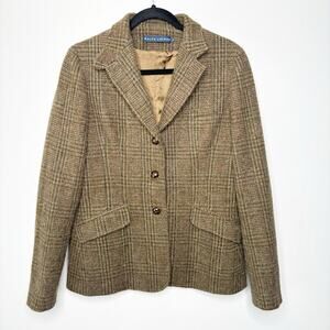 Ralph Lauren Italian Lambswool Alpaca Plaid  Tweed Blazer Womens 12